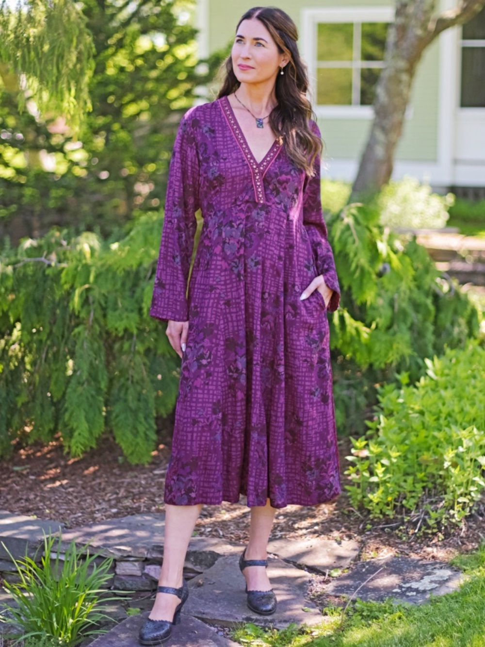 April Cornell Lisbon Rose Dress - Purple Size L Boho Prairie Cottagecore